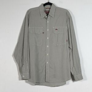 Simms Long Sleeve Button Up Fishing Shirt Mens Sz M Green Check Plaid